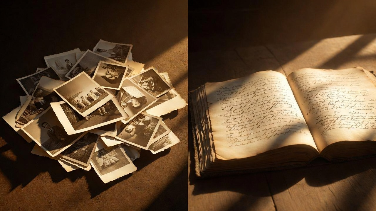 Memory vs. Memoir — old photo album with handwritten notes