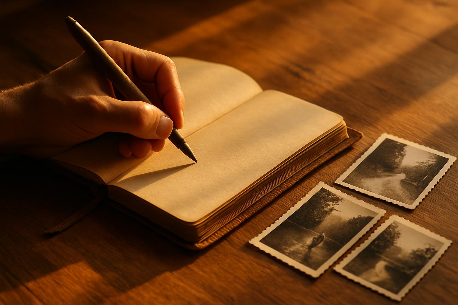 Writer at a desk considering memoir point of view — first person vs third person