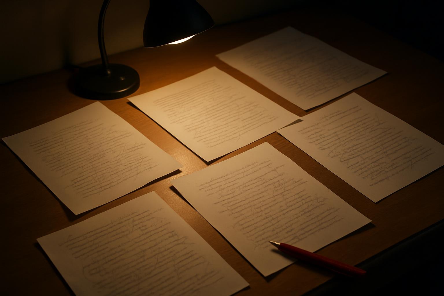 Writers gathered around a table working on memoir manuscripts